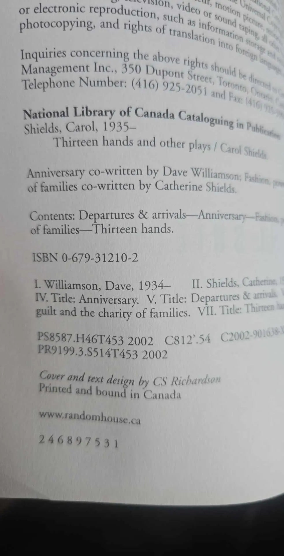 Thirteen Hands and Other Plays by Carol Shields | 2nd Edition | Autographed - The Junk Guru