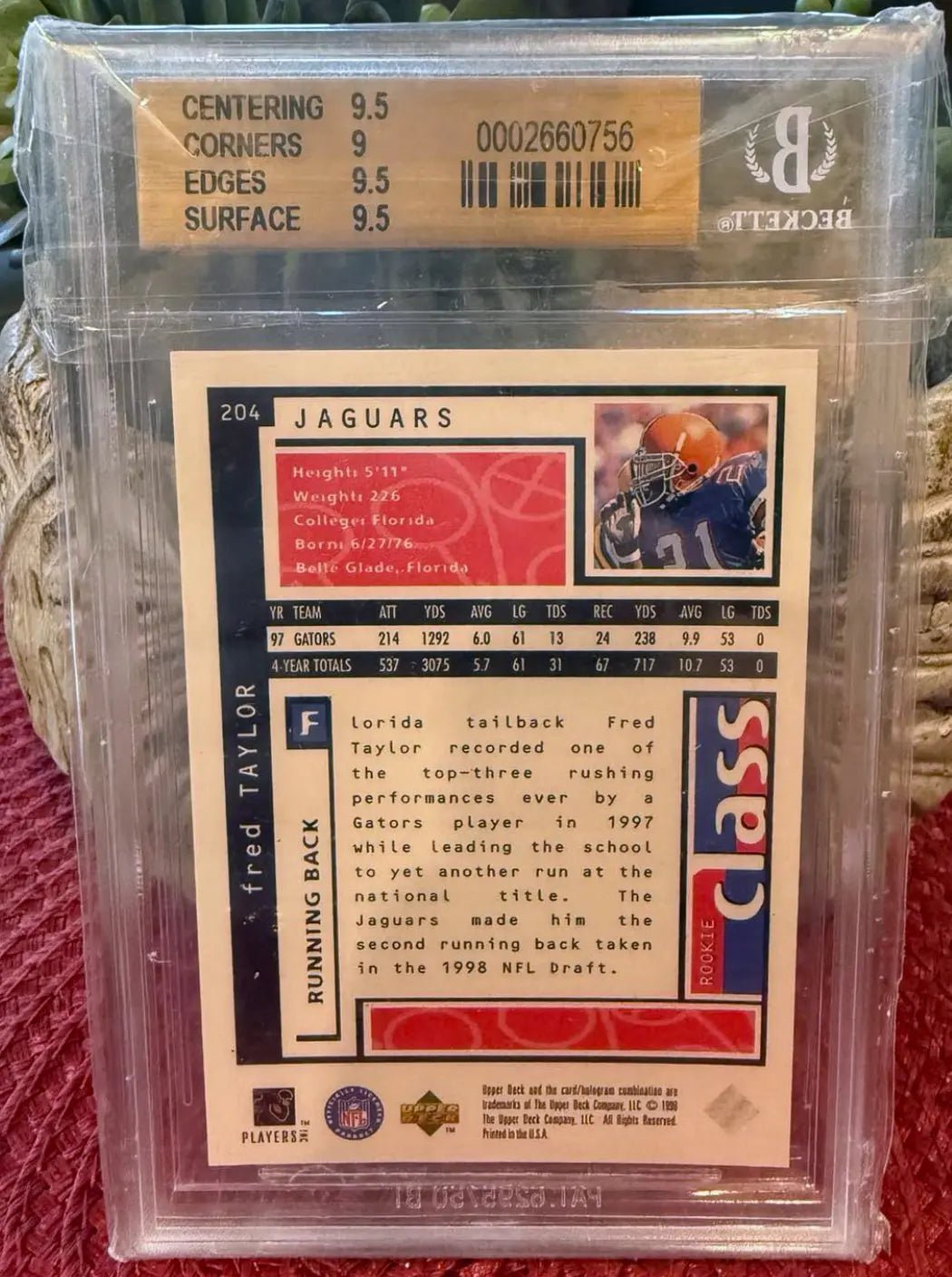 1998 UD Choice Fred Taylor | Rookie Card #204 | Beckett 9.5 GEM MINT - The Junk Guru