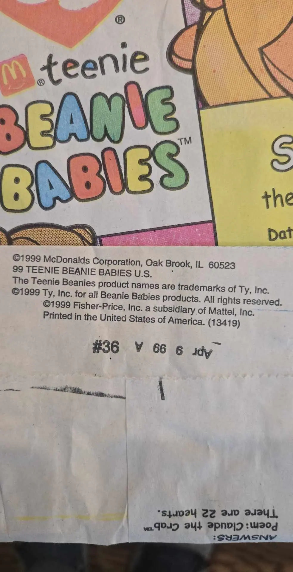 McDonald's 1999 TY Teenie Beanie Babies | Happy Meal Paper Bags - The Junk Guru